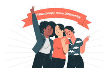 Women in philanthropy illustration of three women celebrating.